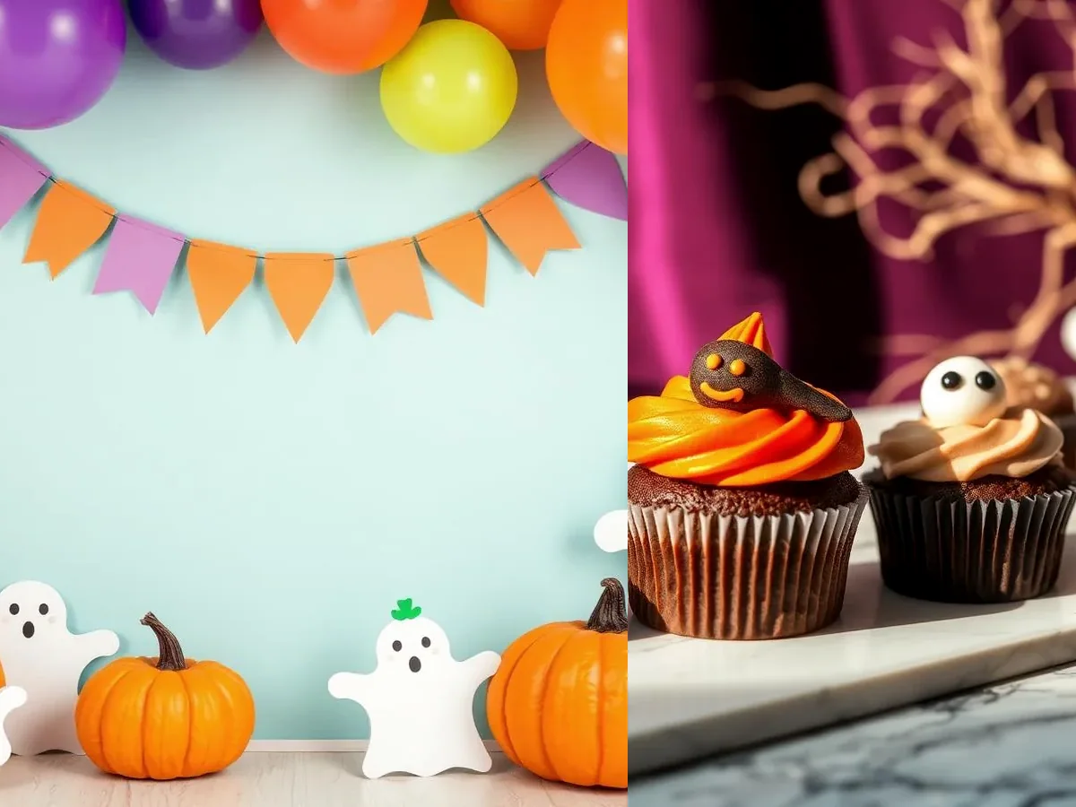 Cenário de Halloween infantil com elementos divertidos para crianças