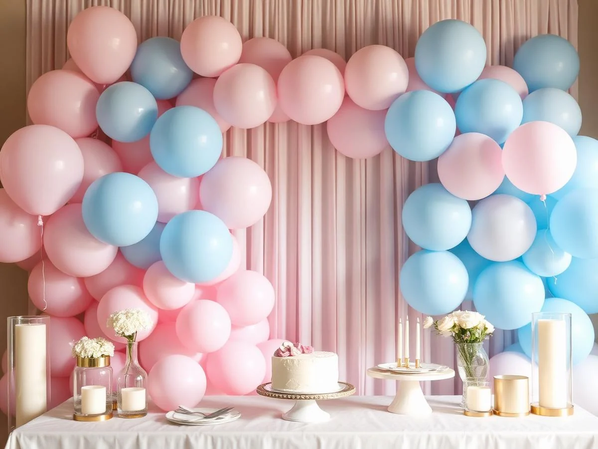 Decoração delicada de chá revelação em tons suaves