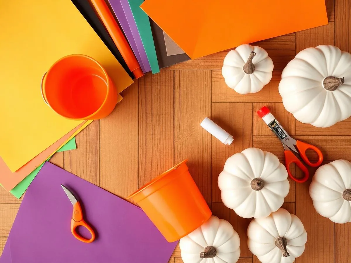 Mesa com materiais para brincadeiras e atividades de Halloween