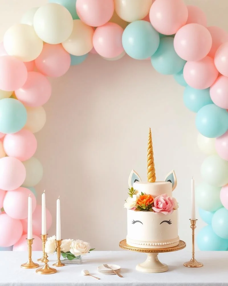 Decoração de festa Unicórnio em tons pastel
